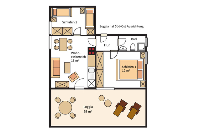 Ferienwohnung in Dahme - Petra - Grundriss Loggiawohnung