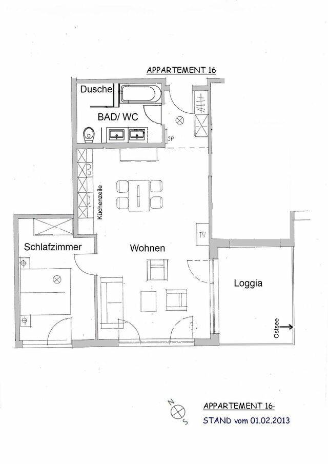 Ferienwohnung in Eckernförde - Apartment 16 "Seetaucher", Blickrichtung Strand/Offenes Meer - Bild 2